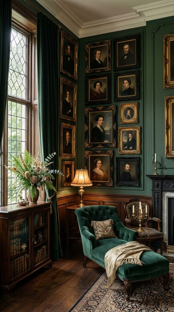 Deep Green Gothic Portrait Wall