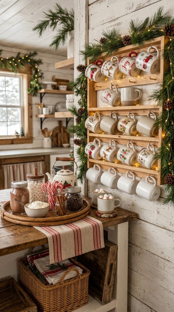 Display Holiday Mugs on a Wooden Mug Rack