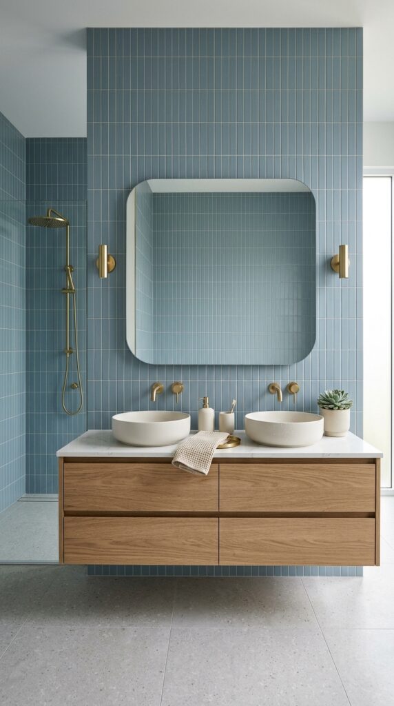 Dusty Blue Vanity Backsplash