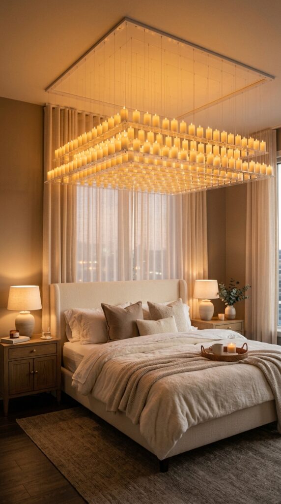 Floating Candle Canopy Above a Bed