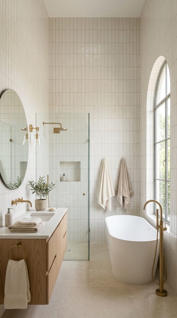 Floor-to-Ceiling Vertical Subway Tile