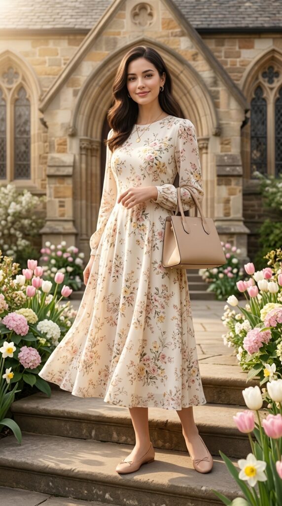 Floral Midi Dress With Classic Flats