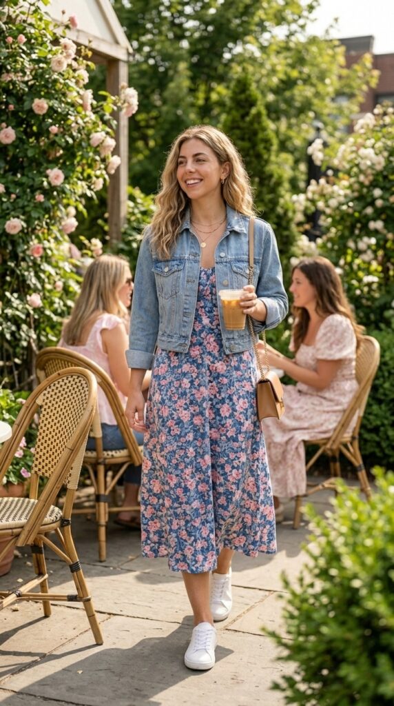 Floral Midi Dress With Sneakers