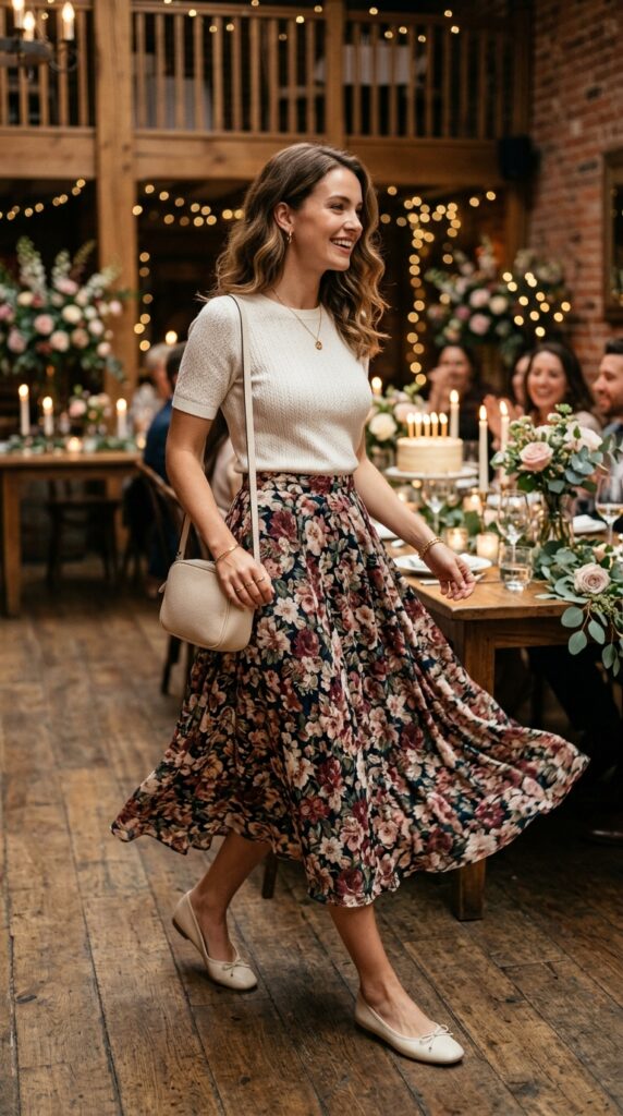 Floral Midi Skirt With Fitted Top