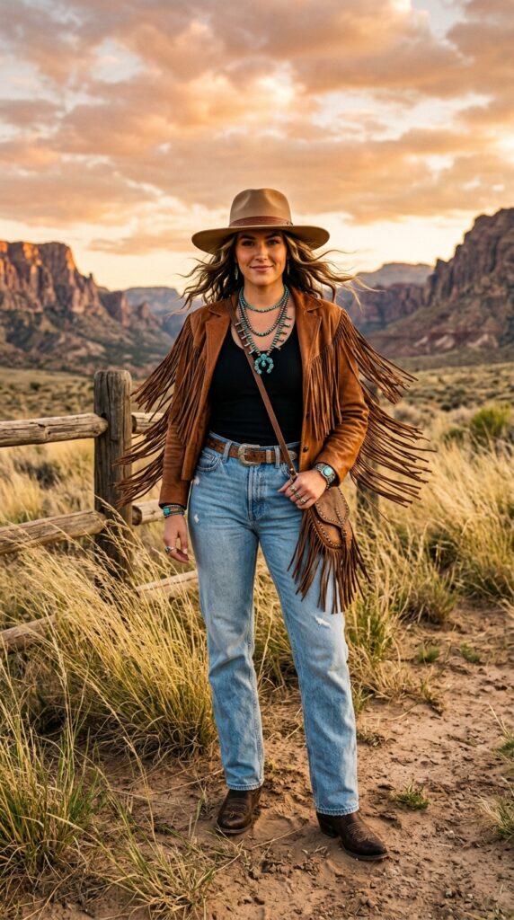 Fringe Leather Jacket With Denim
