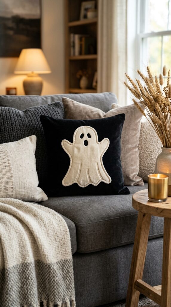 Ghost Pillow With Velvet Appliqué