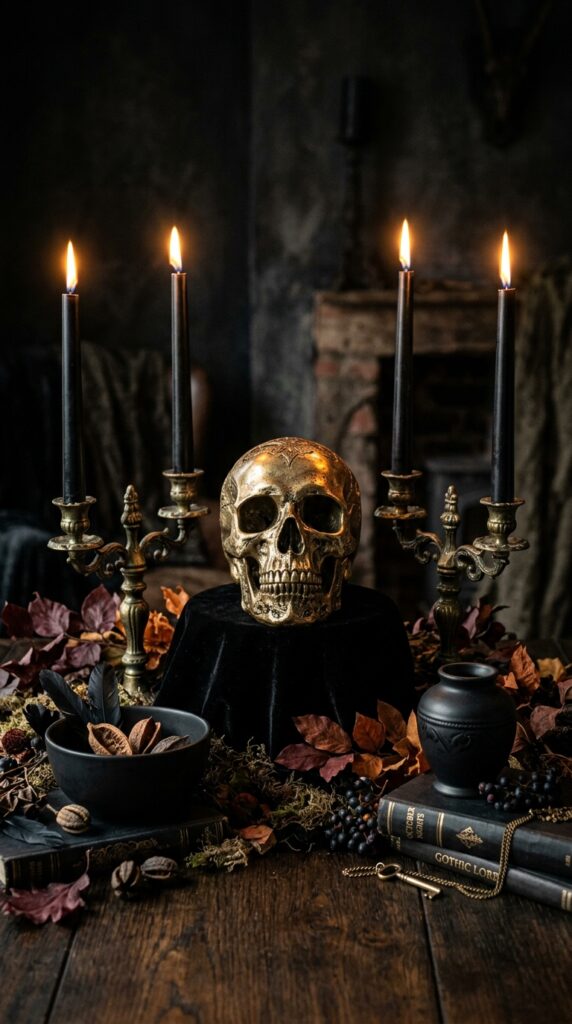 Gold Skull With Black Candles