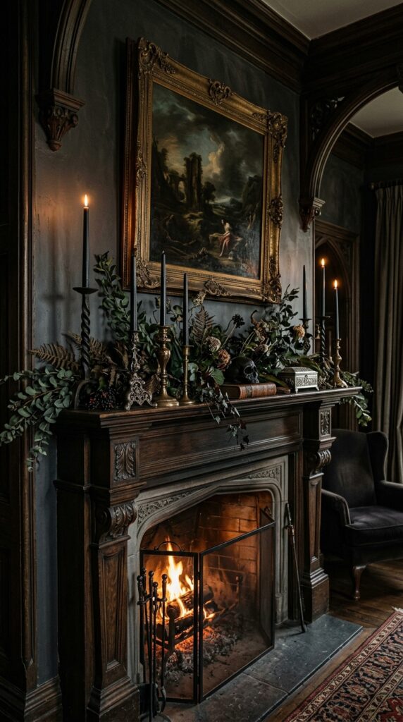 Gothic Black Taper Candle Mantel