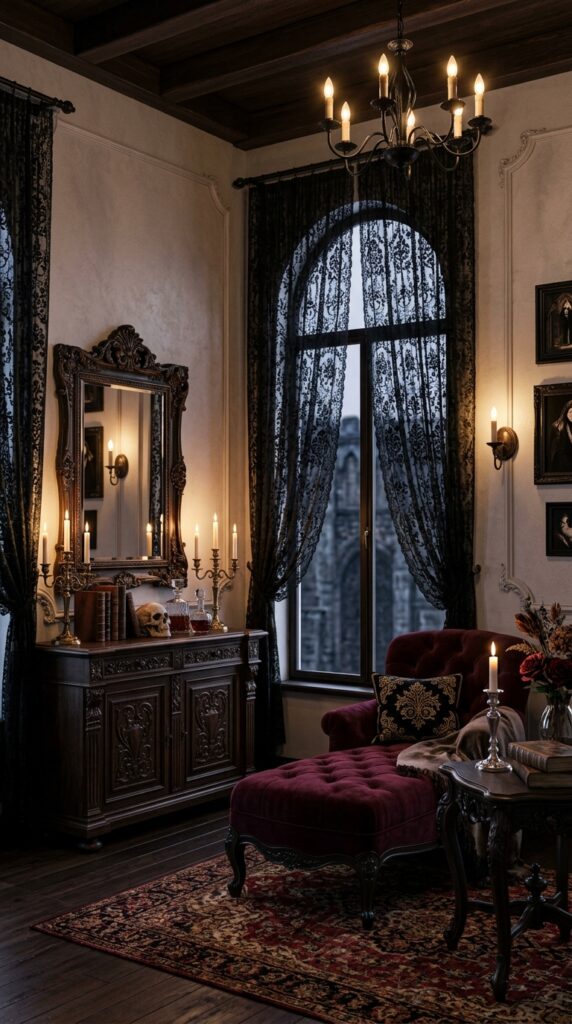 Gothic Inspired Black Lace Curtains