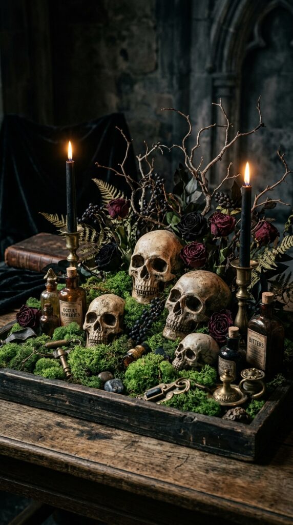 Gothic Moss and Skull Display