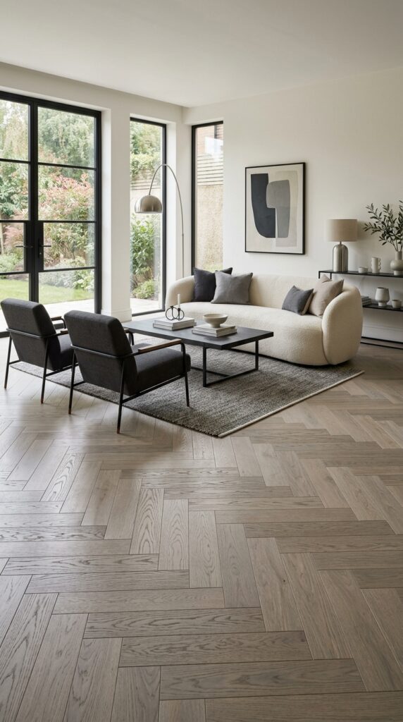 Gray Oak Herringbone Flooring