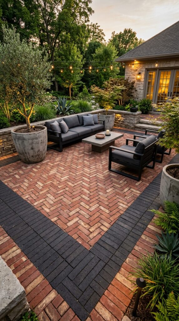 Herringbone Patio With Dark Border