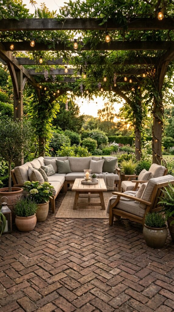 Herringbone Patio With Pergola