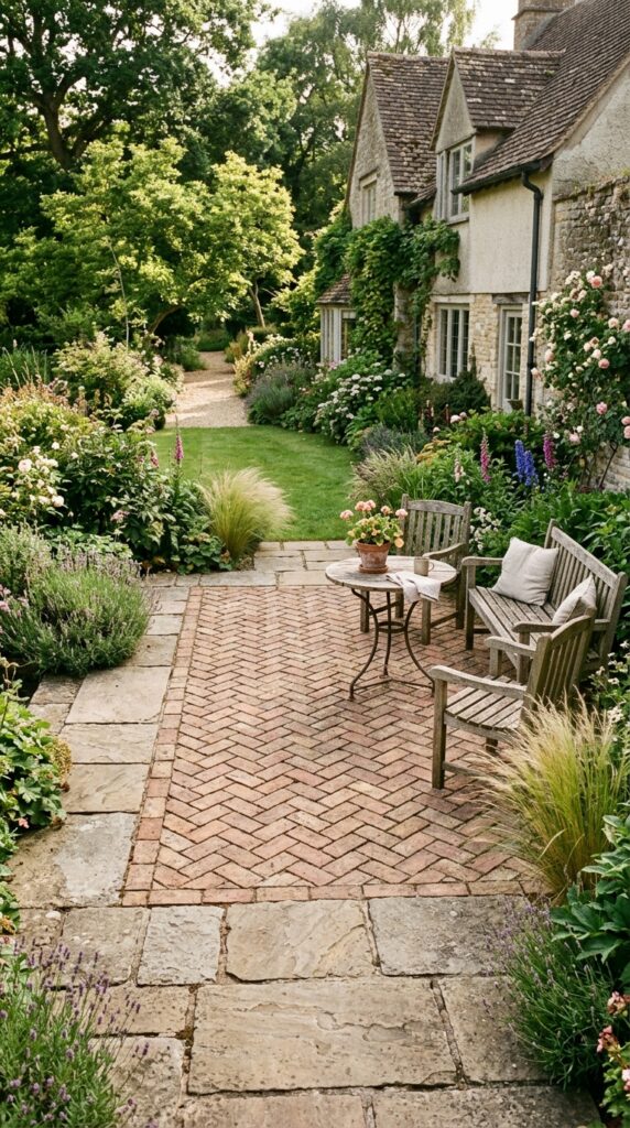 Herringbone Patio With Stone Border