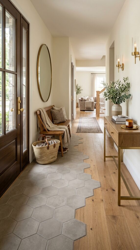 Hexagon Tile Entryway to Hardwood
