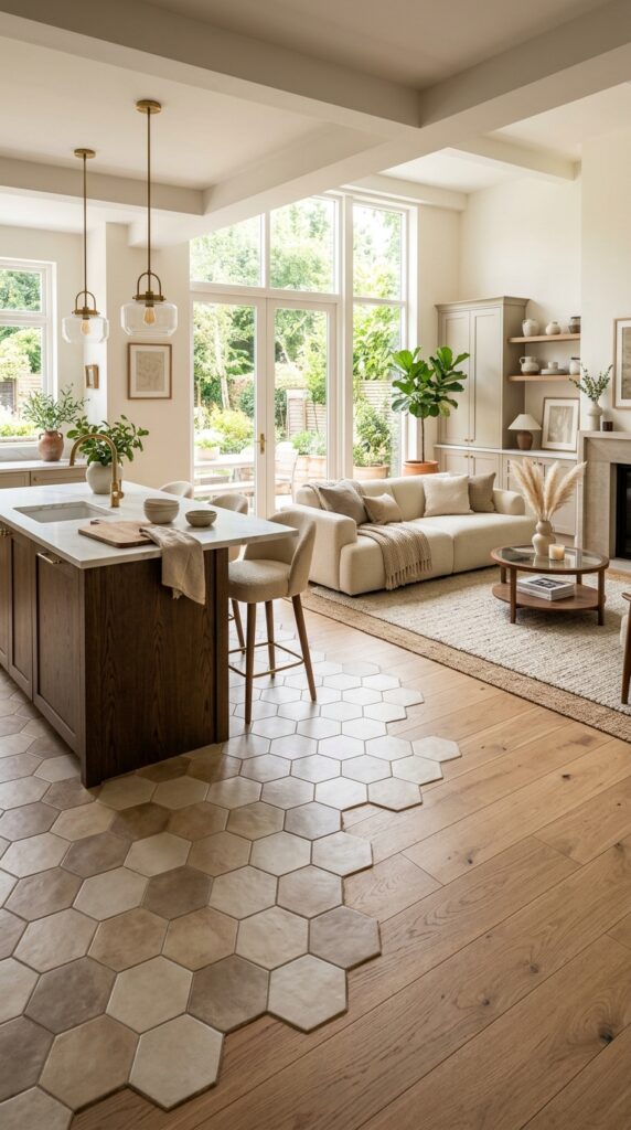 Hexagon Tile Kitchen to Living Room Transition