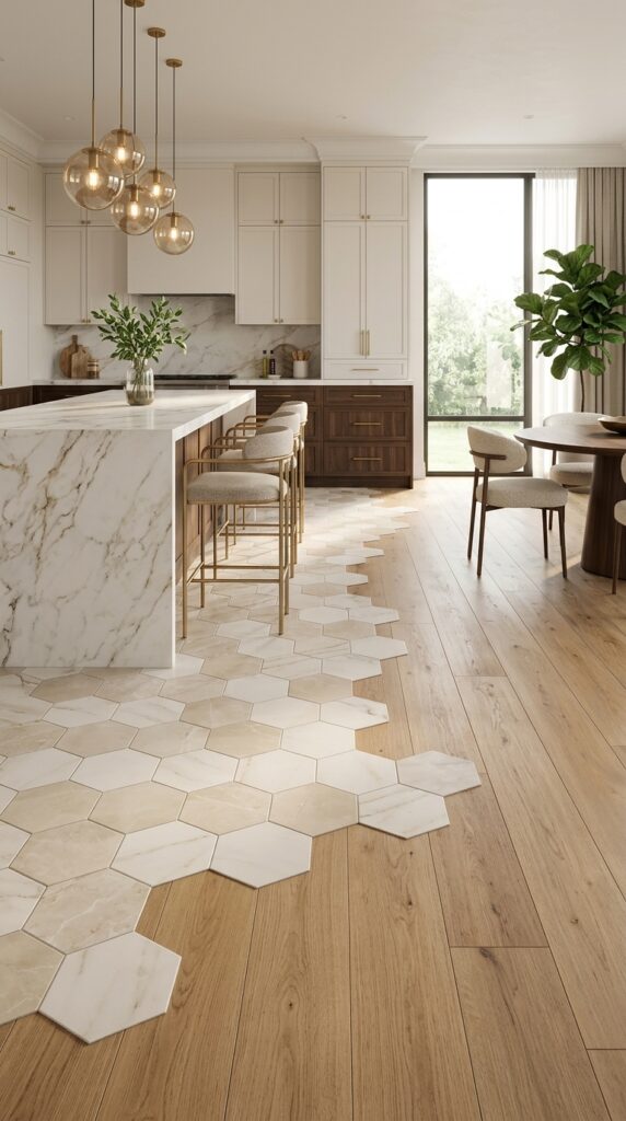Hexagon Tile to Natural Wood Transition