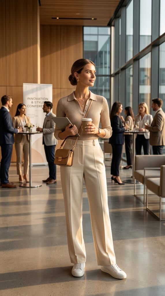 Knit Polo with Wide-Leg Trousers