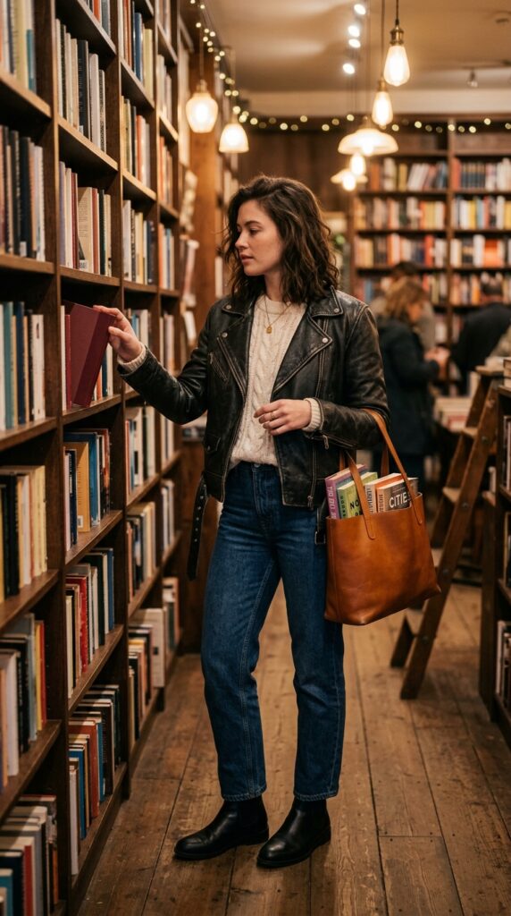Leather Jacket With Straight Leg Jeans