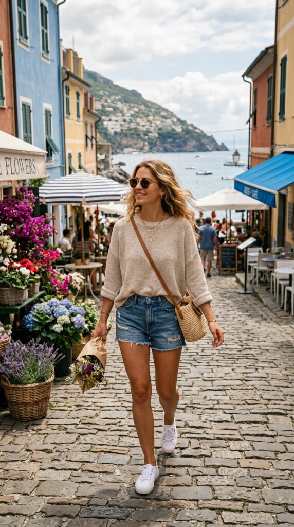 Lightweight Sweater With Denim Shorts