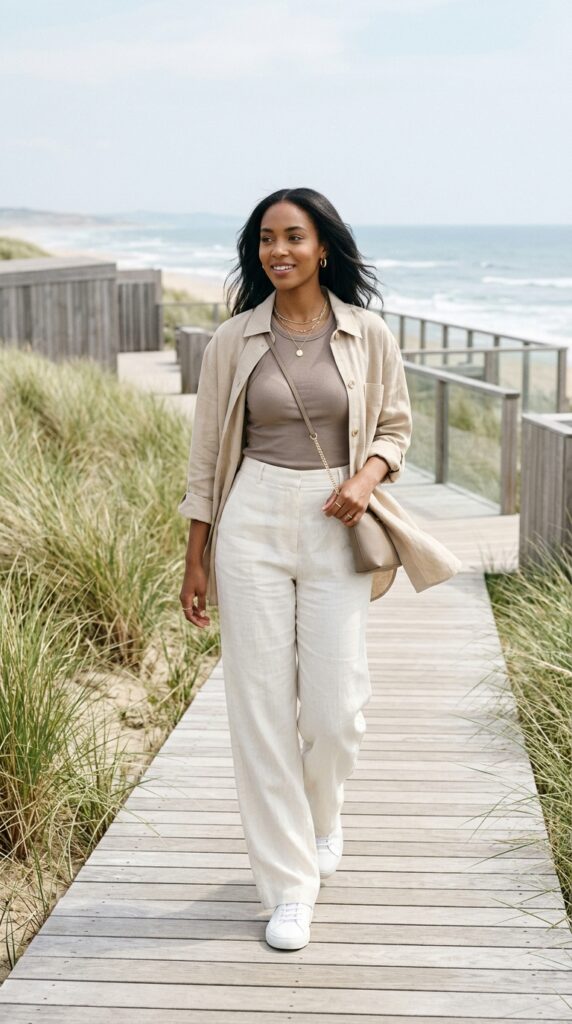 Linen Pants With Ribbed Tank and Shacket
