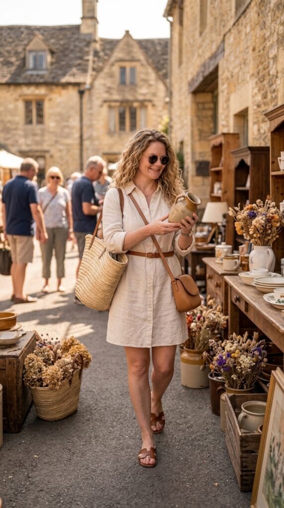 Linen Shirt Dress with Leather Sandals