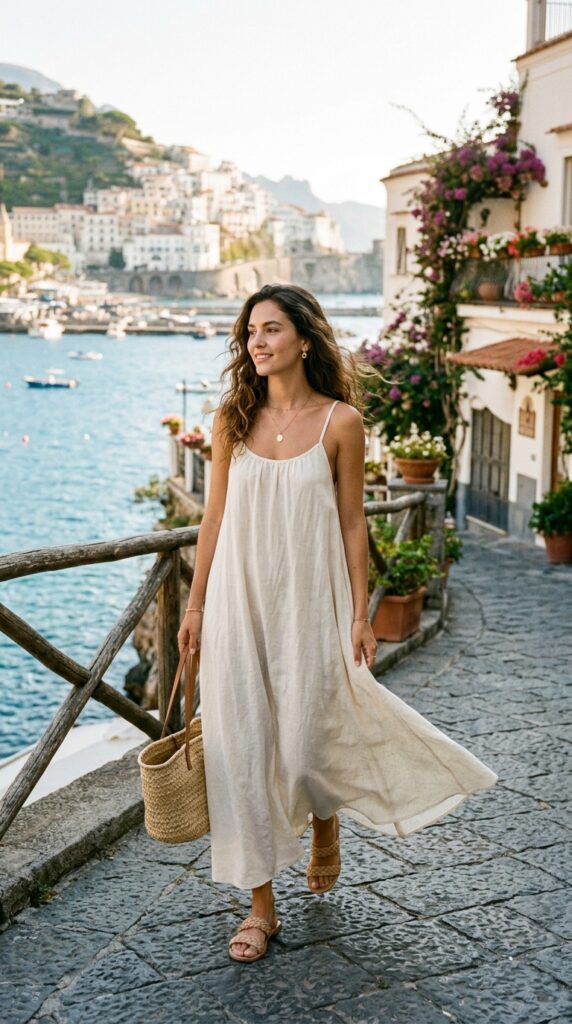Maxi Dress With Woven Sandals