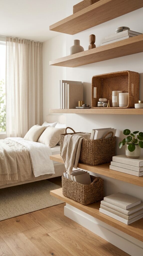 Maximize Open Shelves with Decorative Basket
