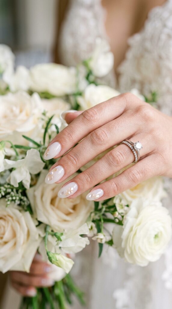 Milky White Pearl Inlay Nails
