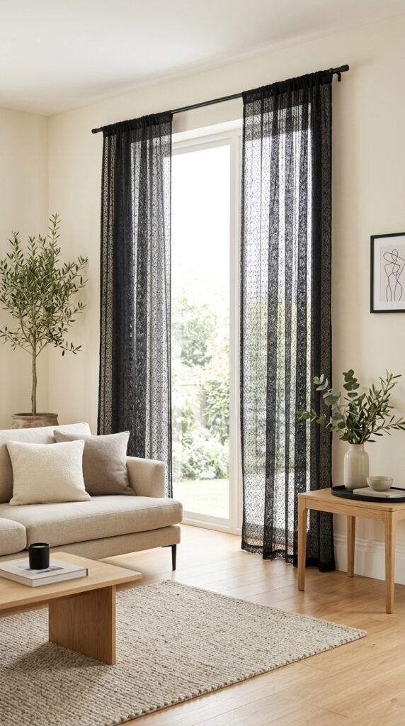 Minimal Black Lace Window Panels