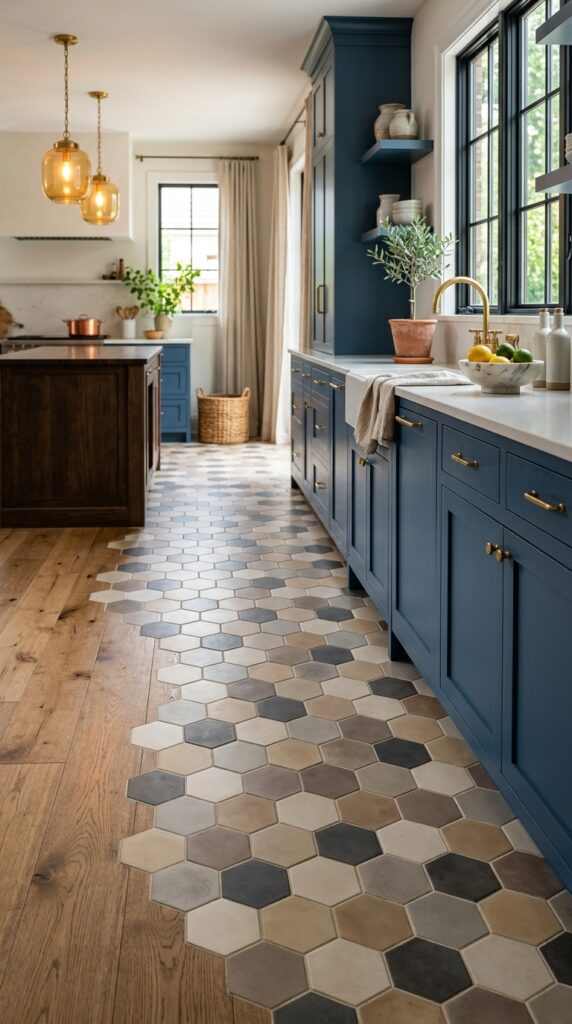 Mixed-Color Hexagon Floor Transition