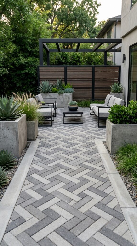 Modern Gray Herringbone Patio
