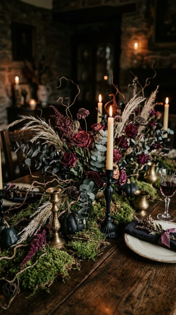 Moss With Dark Dried Flowers