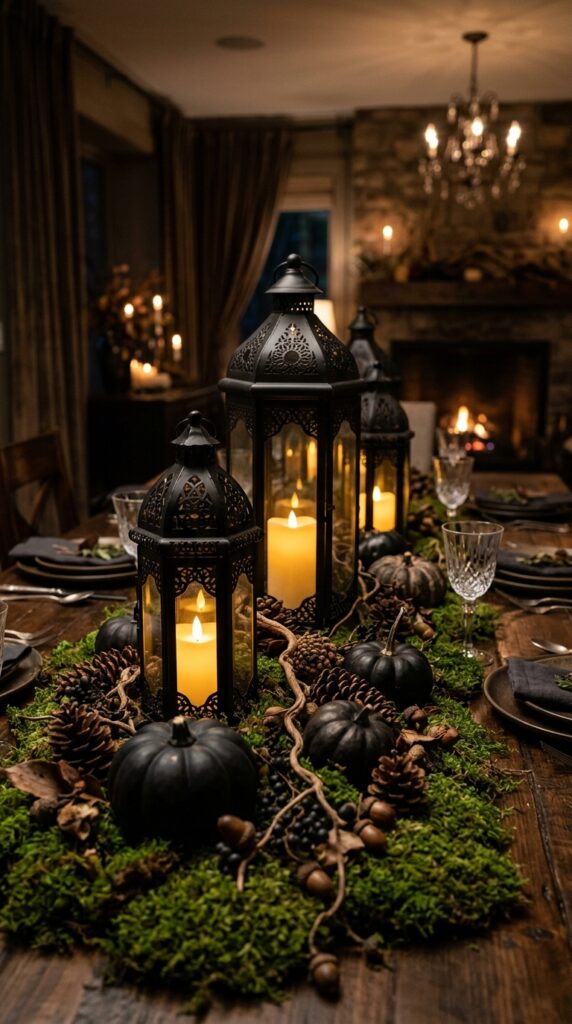 Moss and Black Lantern Centerpiece