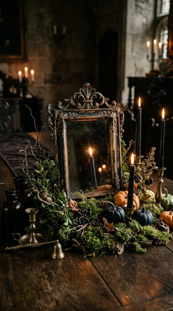 Moss and Vintage Mirror Centerpiece