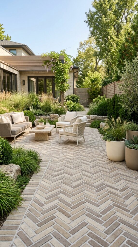 Neutral Brick Herringbone Patio