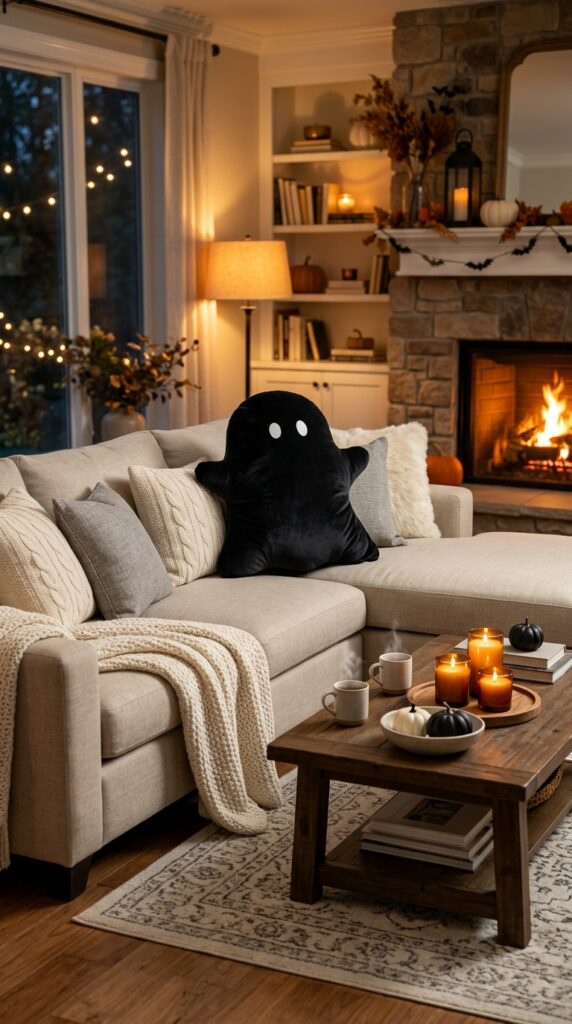 Oversized Dark Velvet Ghost Pillow