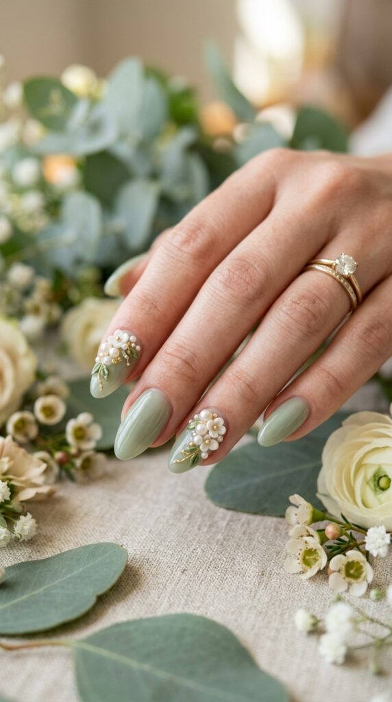 Pearl Cluster Bridal Nails
