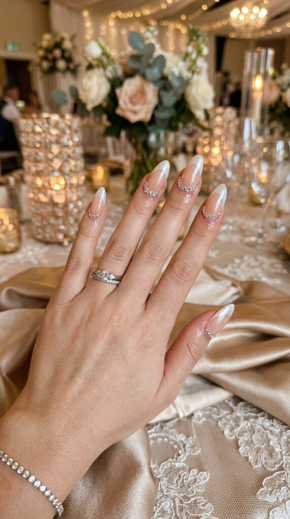 Pearl French Tips With Rhinestones