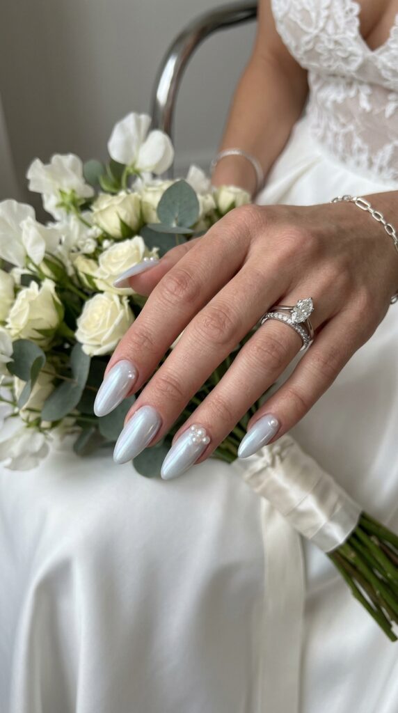 Pearl Inlay Chrome Bridal Nails
