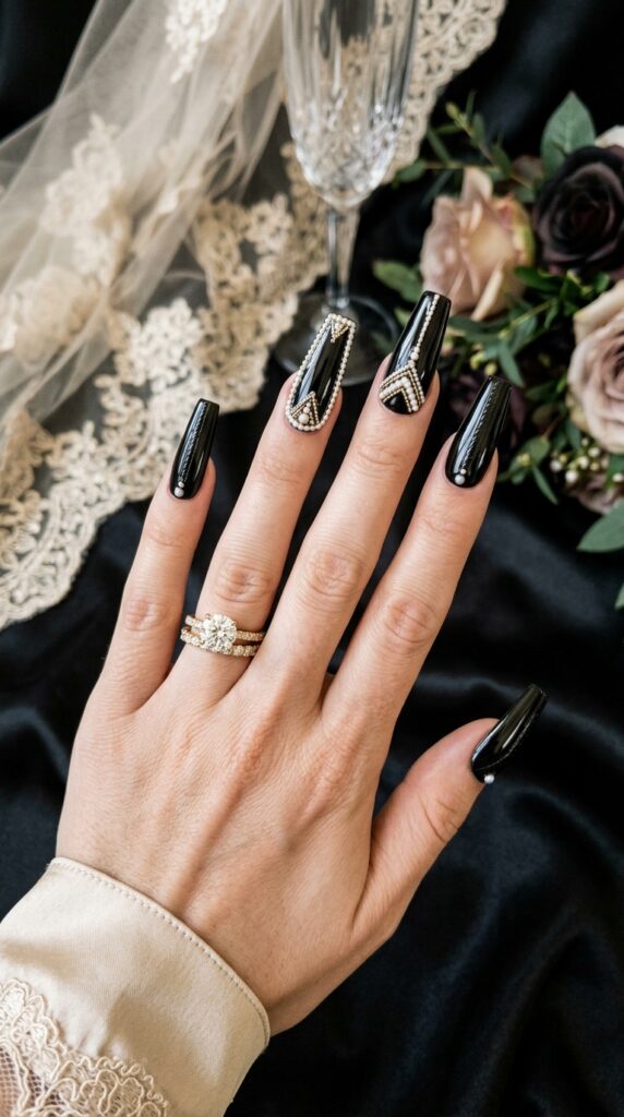 Pearl Inlay Coffin Wedding Nails