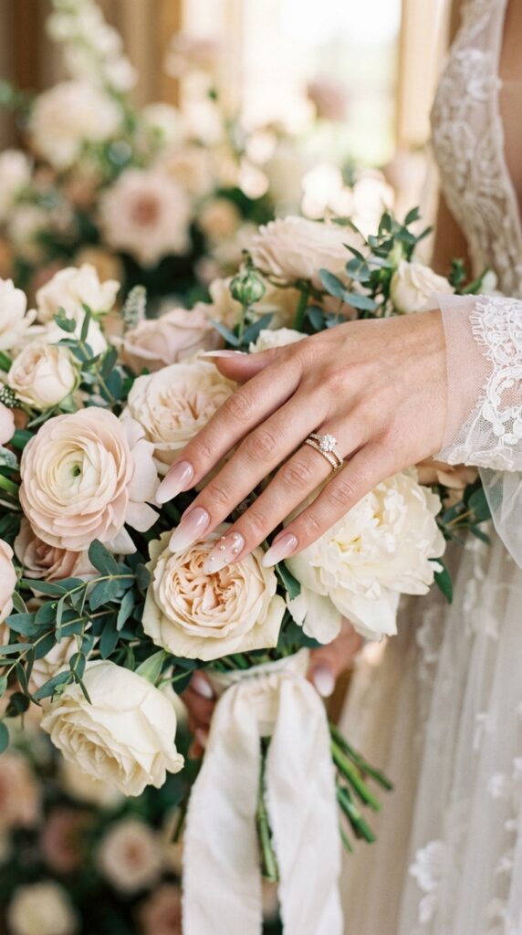 Pearl Inlay Ombre Wedding Nails