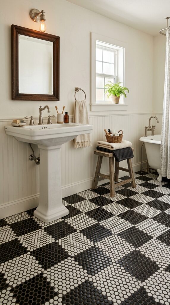 Penny Tile Checkerboard Floor