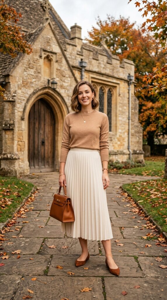 Pleated Skirt With a Knit Sweater