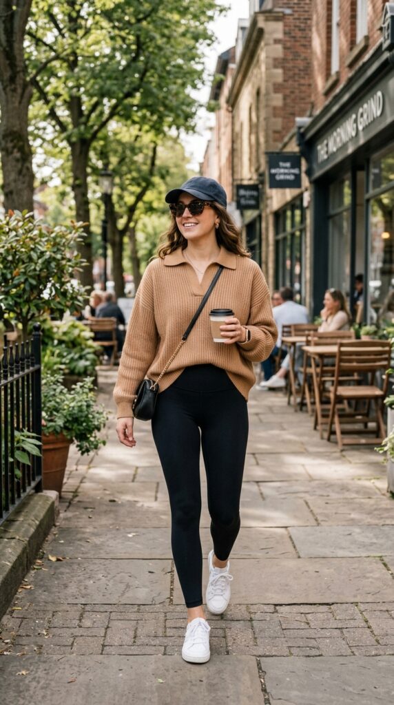Polo Sweater With Black Leggings
