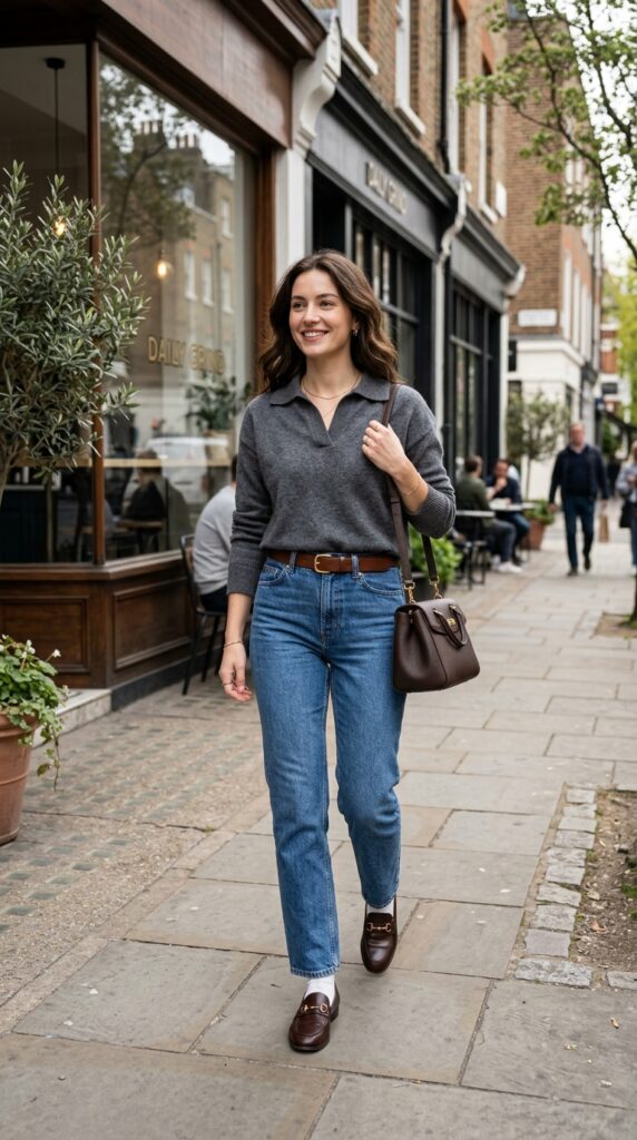 Polo Sweater With Classic Blue Jeans