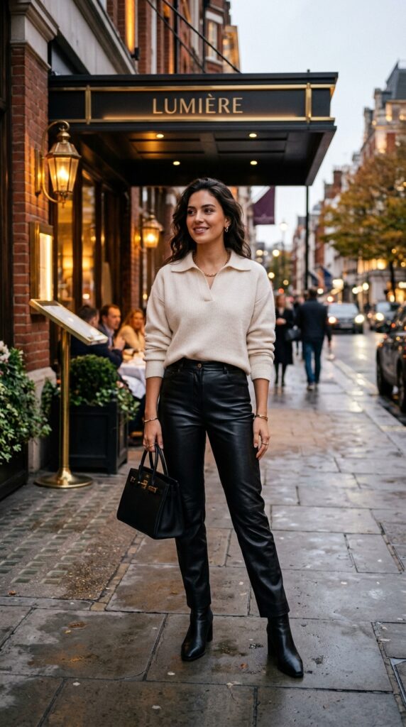 Polo Sweater With Leather Pants