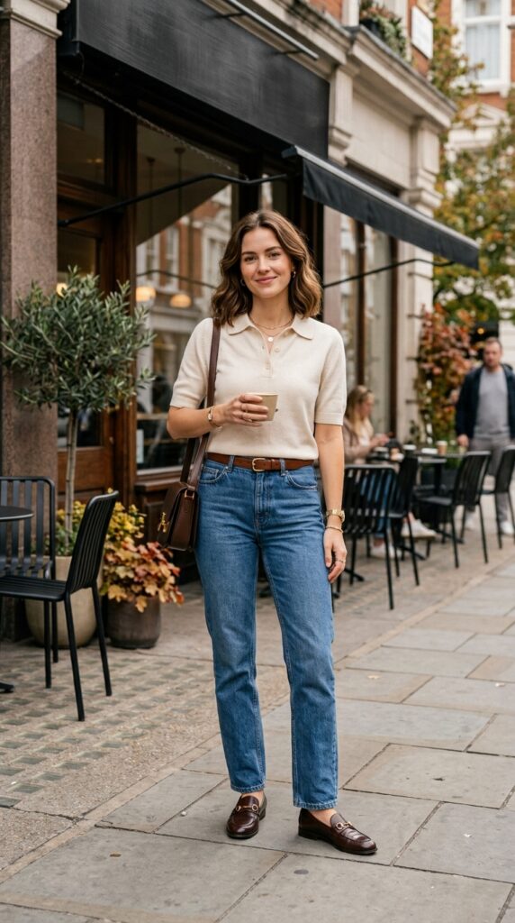 Polo Sweater With Straight-Leg Jeans