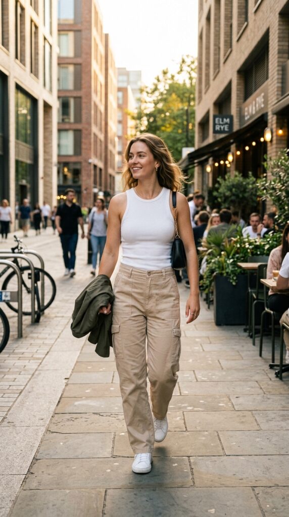 Relaxed Cargo Pants With A Fitted Tank