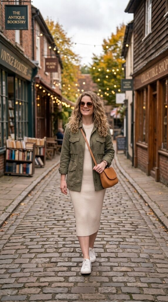 Ribbed Knit Dress with a Utility Jacket